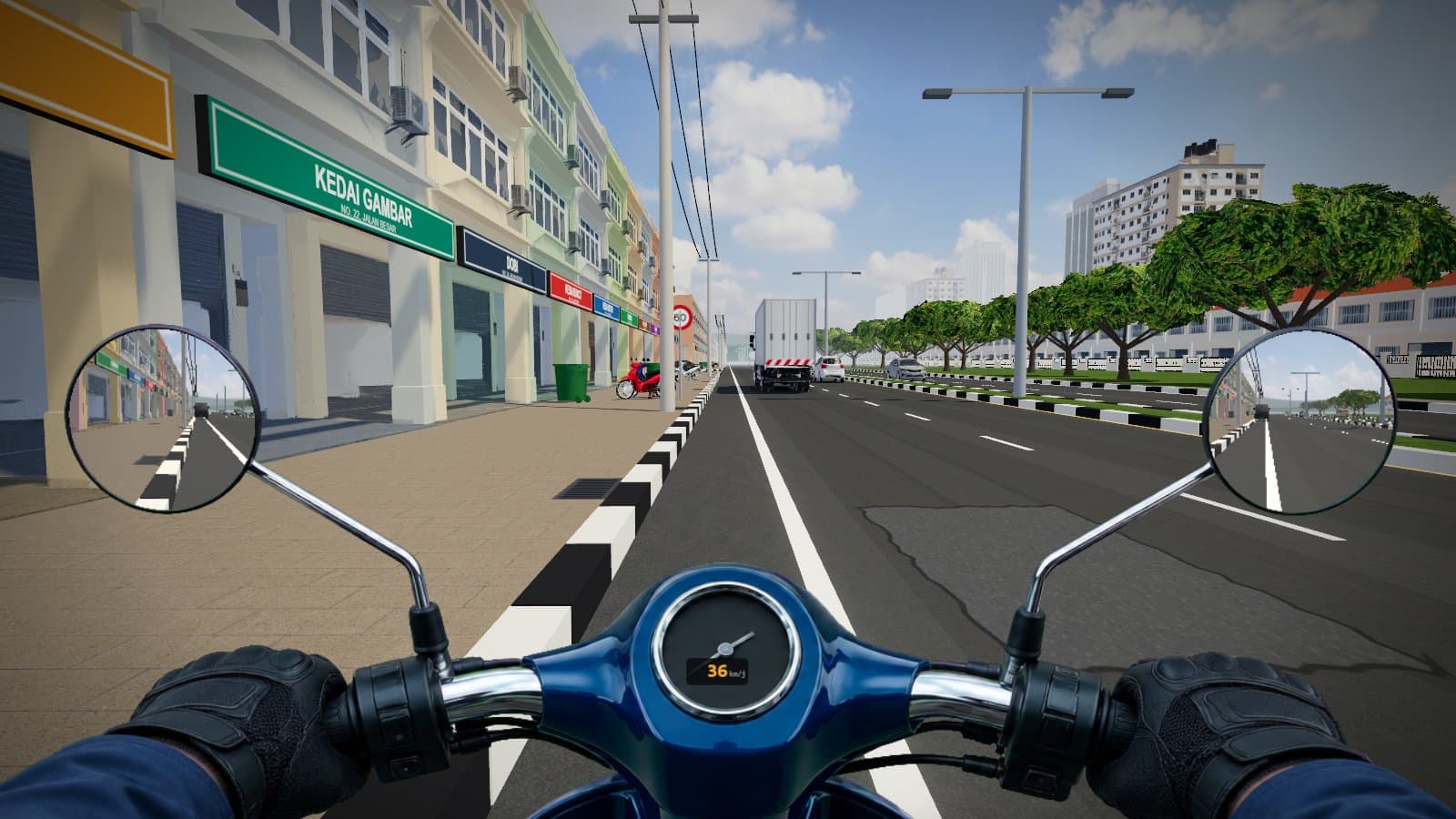 Klip latihan: pandangan penunggang motosikal di jalan bandar